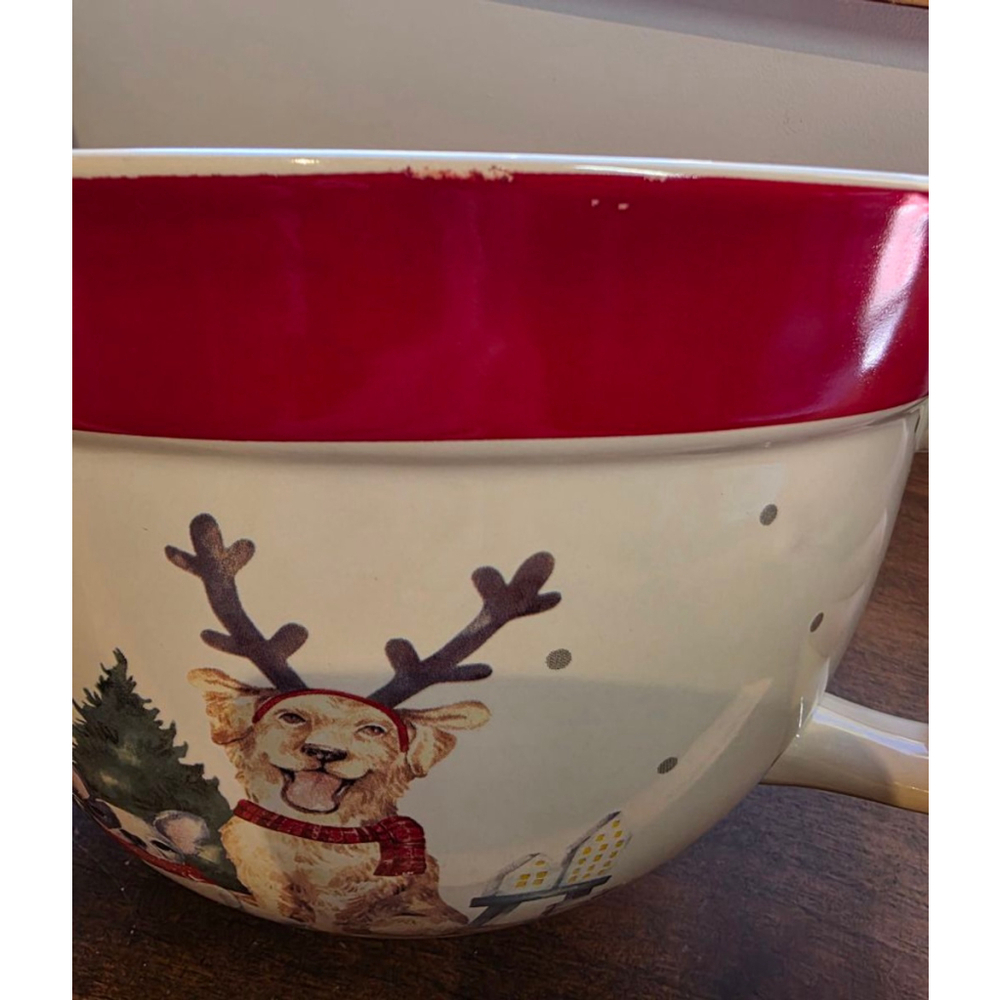 The Bake Shop Christmas Dog Print Bakeware Mixing Bowl One Size White Red - Picture 9 of 9
